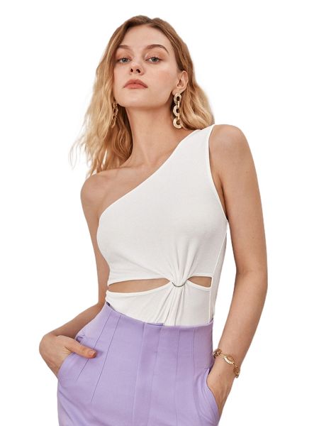 

one shoulder ruched cutout front n89g#, White