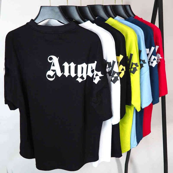 

clothes t shirts pa genuine replica palm 2022 ins new summer rainbow angel foam letter print off shoulder sleeve bat crew neck black casual, White;black