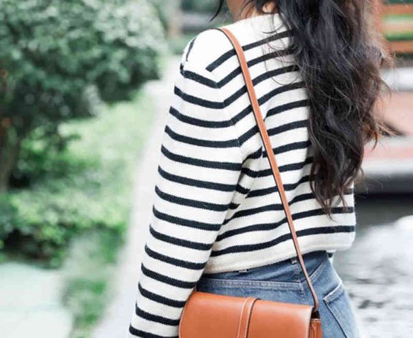 

women's sweaters new product c family black stripe round neck button cardigan simple fashion temperament casual knitted jacket women, White;black
