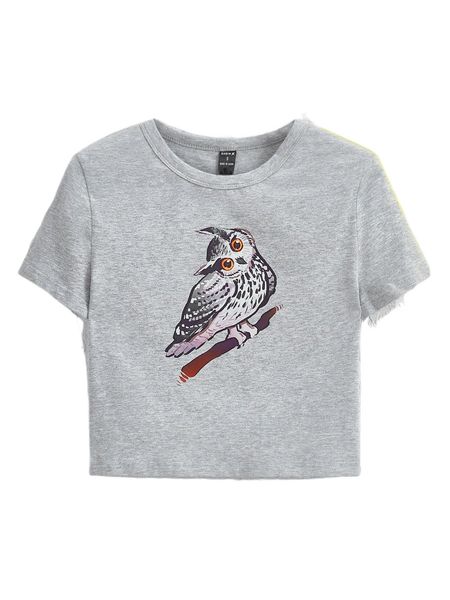 

x ishali art owl print crop tee x3ng#, White