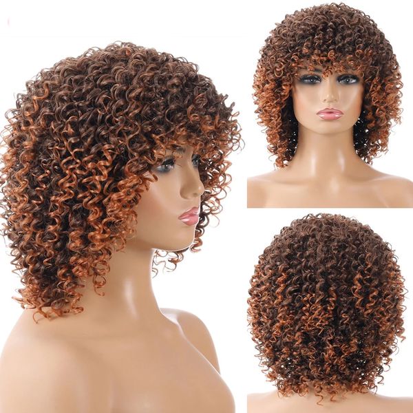 Parrucche da donna in capelli sintetici Parrucche ricci crespi per donne nere Parrucca bionda marrone femminile quotidiana