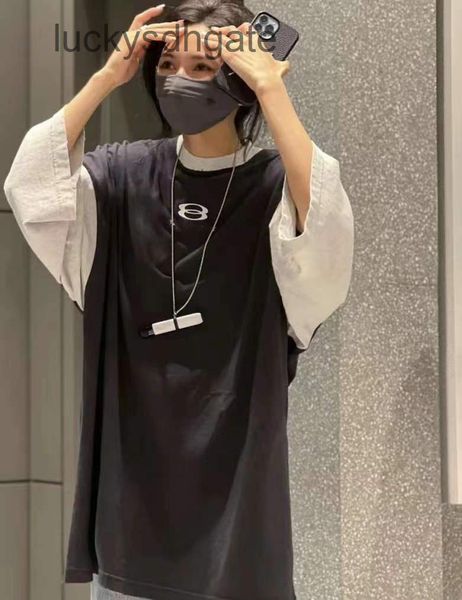 

2022 brand classic blac t shirt and polo shirts 2022 spring summer new short sleeve t-shirt paris fashion b 7-sleeve splicing fake two men&#, White