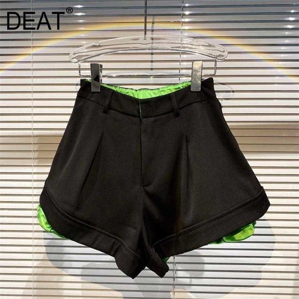 

deat ladies black retro contrast color stitching wide-leg shorts personality high waist fashion spring summer 11b671 210709, White;black