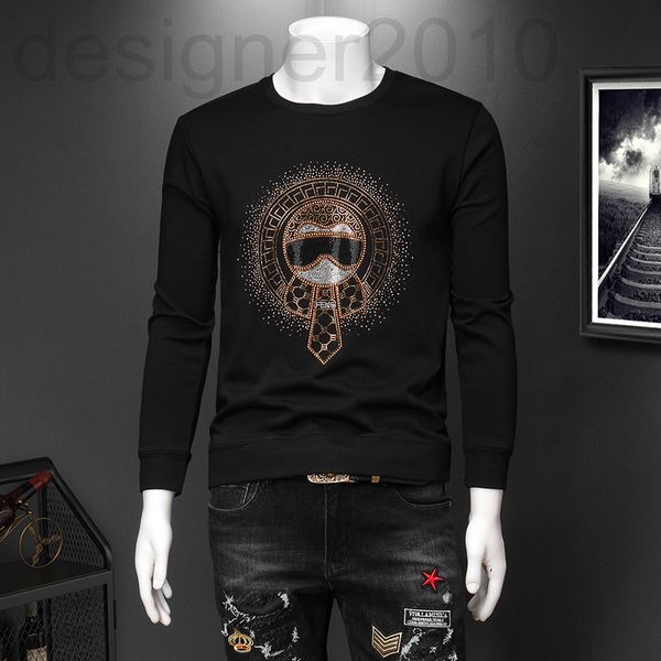

men's hoodies & sweatshirts designer 2021 autumn new korean slim fit men's fashion trend diamond round neck sweater, Black