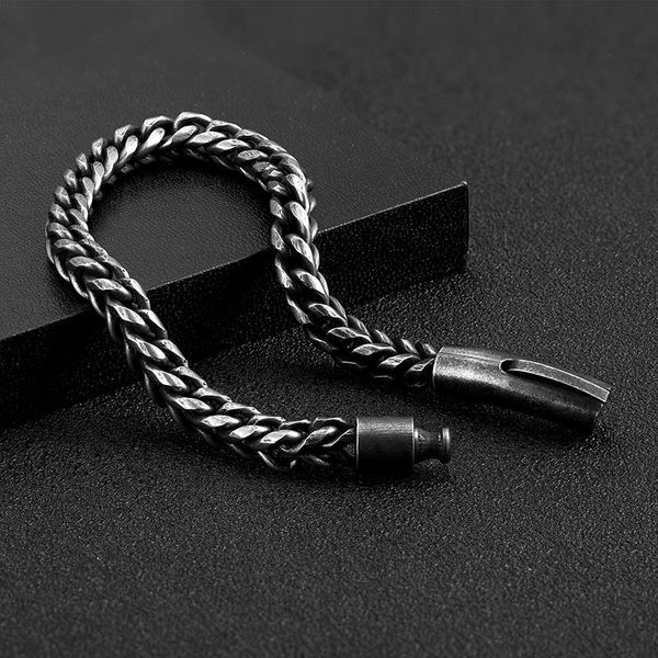 

vintage chain link men bracelet strand handmade punk rock stainless steel motorcycle bracelets male hand jewelry accessories boyfriend, Black