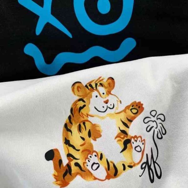 

men's and women's trendy brand t-shirt ow meichao off2022 tiger year blue arrow graffiti cotton short sleeve white unisex, White;black