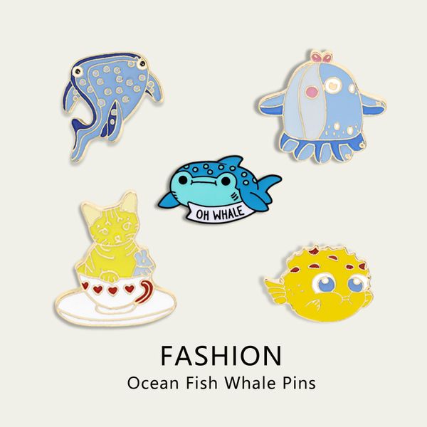 

funny oh whale enamel brooch jacket lapel pin metal badges for women men accessories gifts, Blue