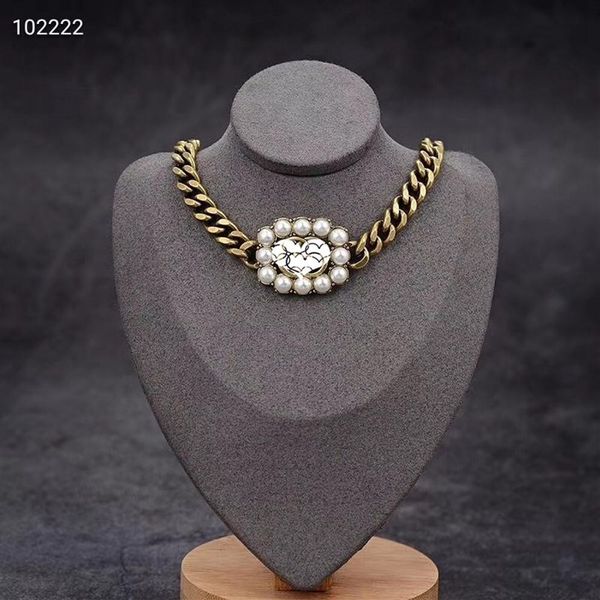 

2020 new retro style pendant necklace simple wild fashion thick chain letter pearl necklace jewelry accessories gift 2680, Silver