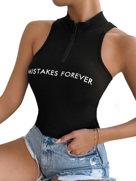 

letter graphic half zip mock neck tank c1eh#, White