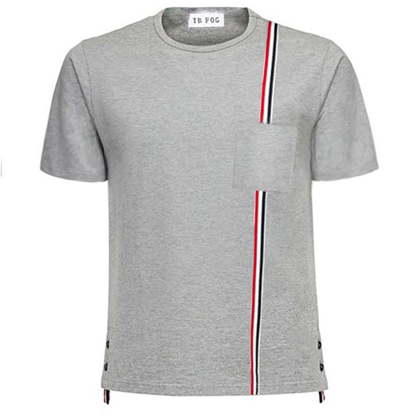 

fashion pocket red white blue stripe cotton summer short sleeve t-shirt casual trend stylish men and women's style, Black
