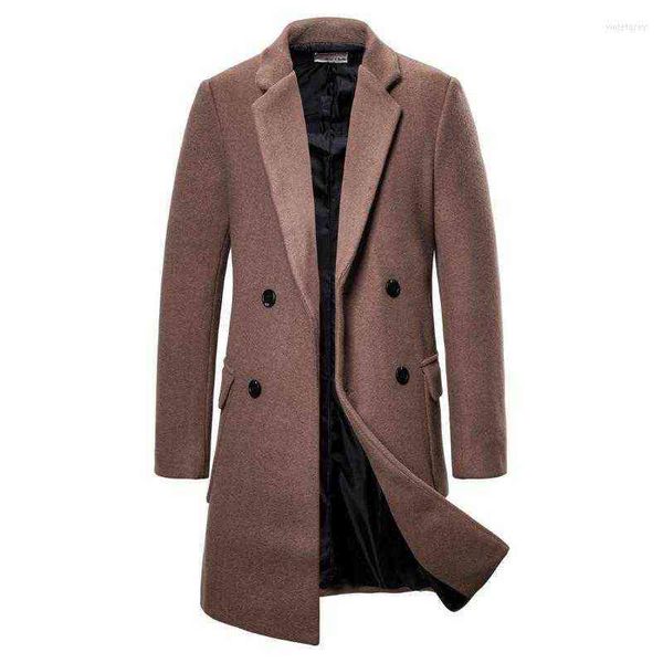 

men's wool & blends winter men long woolen coat straight lapel button pocket solid brown fashion oversize office casual warm outwear s, Black