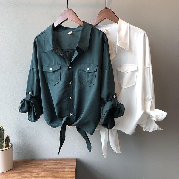 

loose casual white shirts for women turn down collarfemale blouse spring summer korean style blusaa pockets