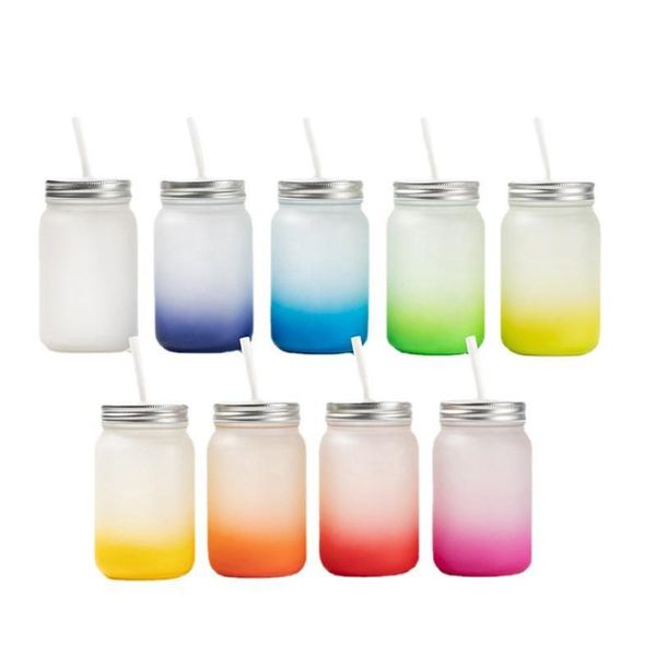 Сублимационная Mason Jar 15oz Gradient Gradient Gradient Greates Diy Multi-Color Beafic Очки Сублимационные чашки пивной чашки Теплопередающие кружки