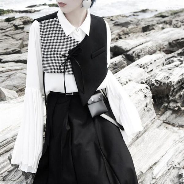 Männer Westen Swallow Gird Patchwork Unregelmäßige Weste Frauen Street Fashion Schnürung Gilet Koreanische Stil Weste Phin22