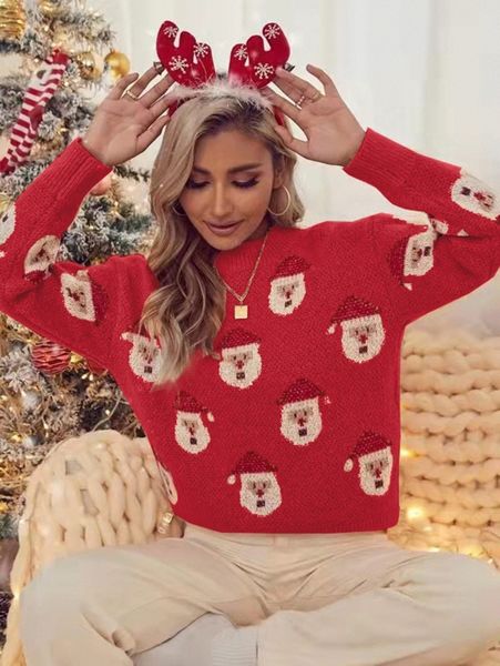 

christmas santa pattern drop shoulder sweater n7eb#, White;black