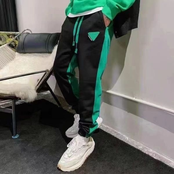 

fashion contrast color stitching men's casual trousers letter printing elastic waist laceup feet sports pants pantalones hombre 220816, Black