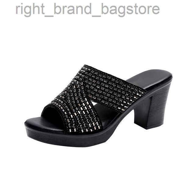

women's open toe slippers sequins decor platform ladylike sweet 2022 new summer fashion popular comfy high thick heel slippers w220808, Black
