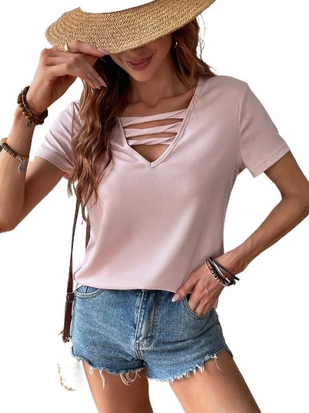 

twist front ribbed knit tee z8z7#, White