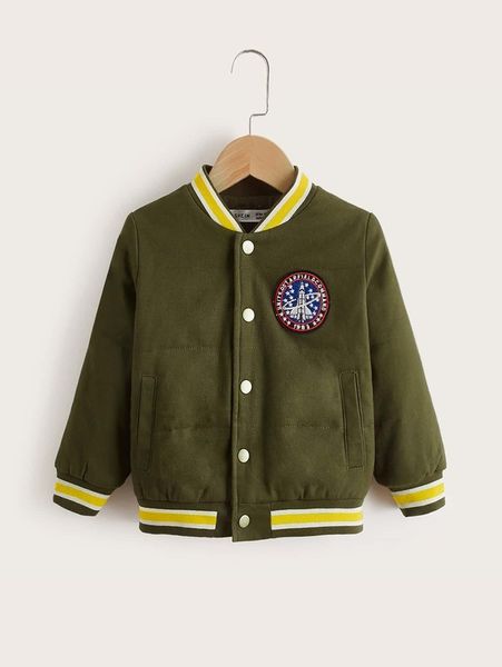 

toddler boys patch detail striped trim bomber jacket she, Blue;gray