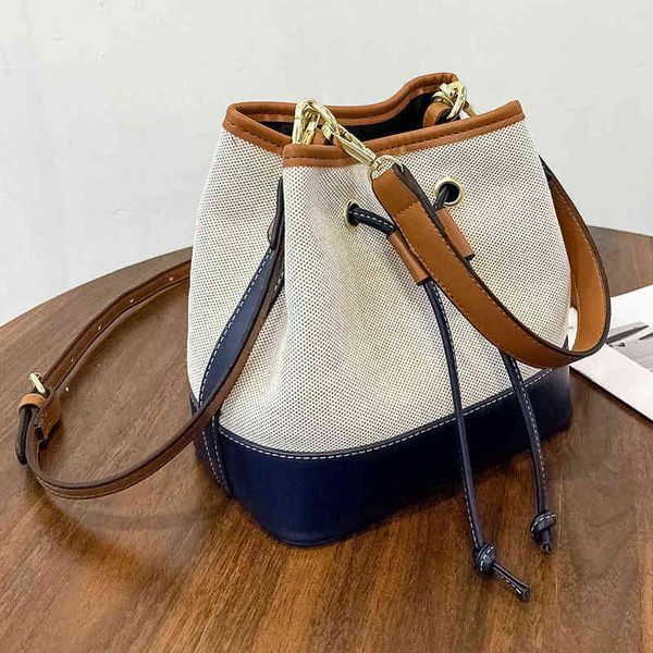 

patchwork canvas women shoulder bag small brand design drawstring bucket handbag designer female travel crossbody messenger bag g220506