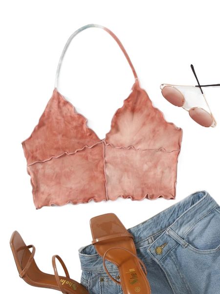 

tie dye lettuce trim halter r2wg#, White