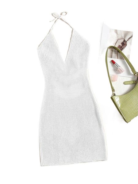 

plus knitted halter cover up p2ys#, Black