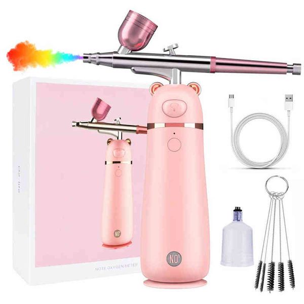 Airbrush mit Kompressor-Kit, kabelloses Mehrzweck-Make-up für tief feuchtigkeitsspendende Gesichts-Spa-Feuchtigkeits-Sauerstoff-Sprayer 220526