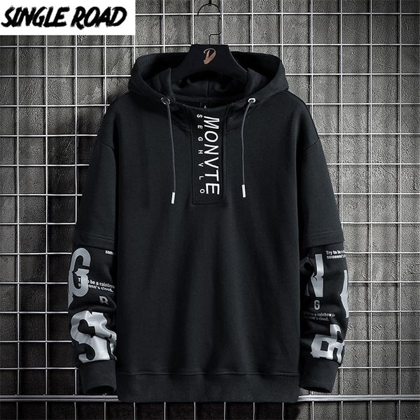 

single road mens hoodies patchwork fashion harajuku sweatshirt hip hop japanese streetwear casual black oversized hoodie 220326