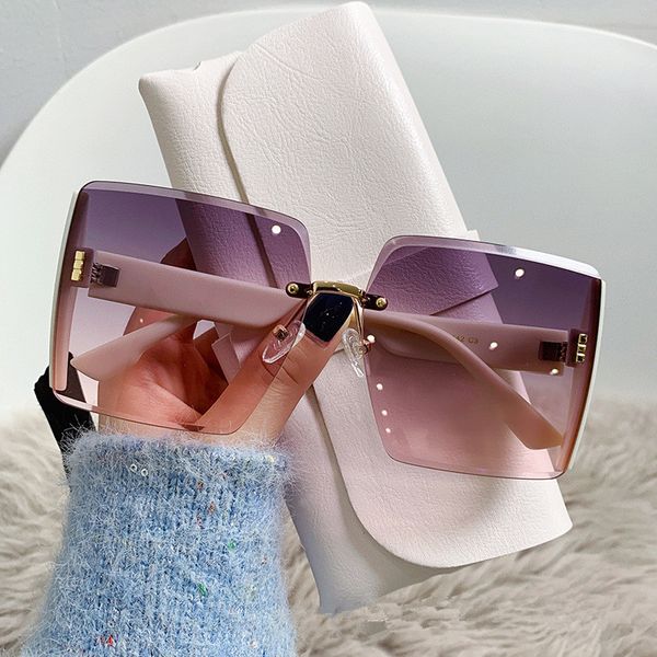 

2022 trend designer latest big brand square sunglasses ladies sunglasses high end fashion rimless cut edge millionaire, White;black