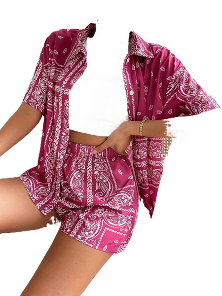 

paisley scarf print drop shoulder blouse & shorts without tube l5sw#, White