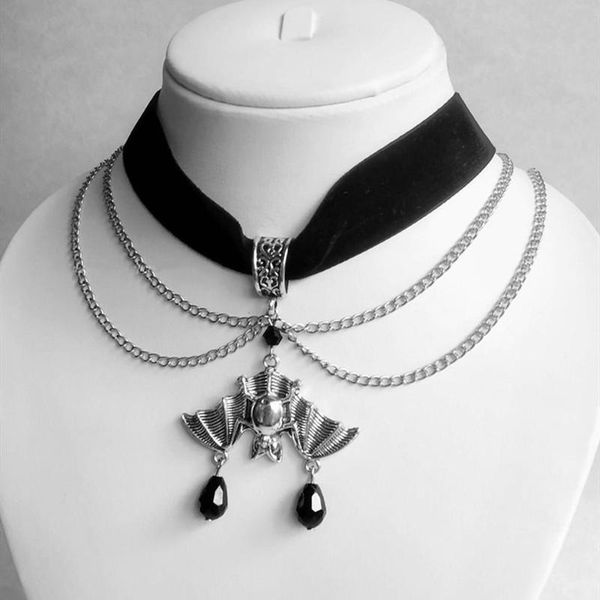 Chaînes Collier de chauve-souris gothique en velours noir, bijoux magnifiques victoriens, cadeaux d'halloween pour femmes