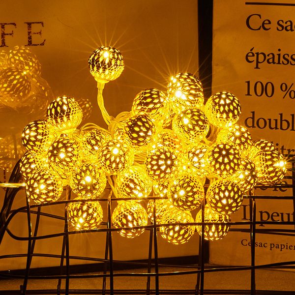 Другие праздничные поставки вечеринки светодиодные железные марокко мяч для солнечной батарейки с помощью света светильники светильники Световые серебряные шарики