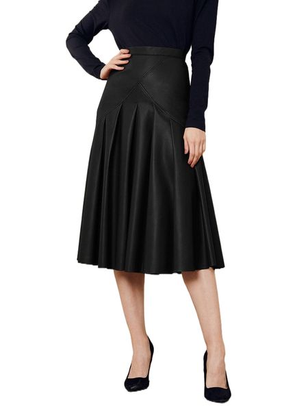 

zipper side flowy hem pu skirt z7iv#, Black