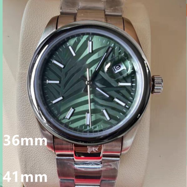 

leaf shape - men's watch 36/41mm automatic movement stainless steel wristwatch ladies 2813 mechanical watches waterproof luminous montr, Slivery;brown