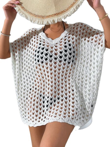 

hollow out batwing sleeve cover up without bikini i9pt#, White;black