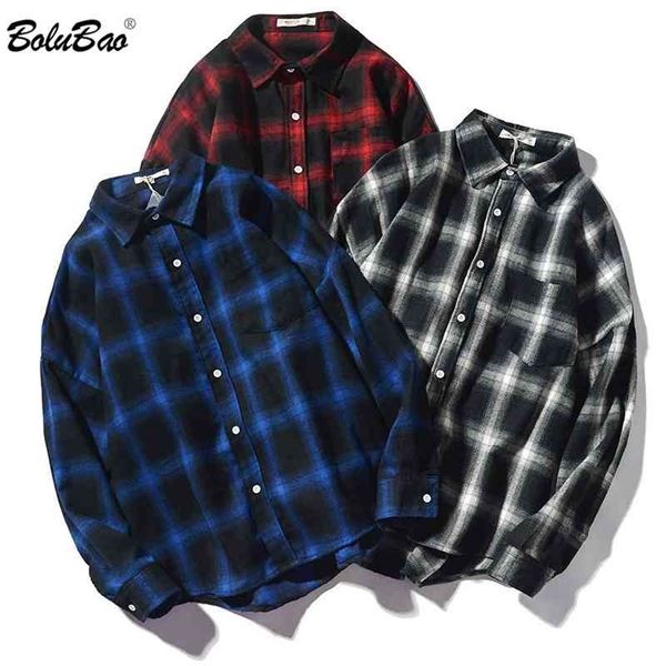 

bolubao fashion trend men plaid shirt autumn brand men retro wild casual shirt male lapel long sleeve shirts 210331, White;black