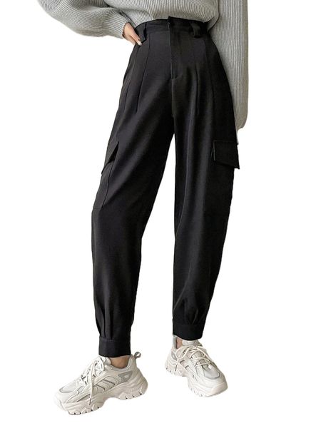 

dazy high waist flap pocket cargo pants 707t#, Black;white