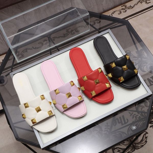 

huostar slippers luxury designer l women summer fashion leather 4 color slippers flat bottom beach casual flip flops, Black