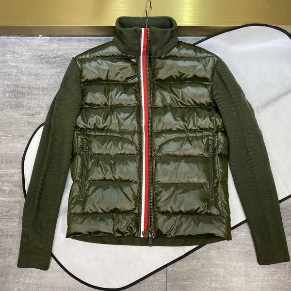 

designer maya mens down jackets knitted patchwork embroidered armbands colorful placket women's men's parkas, Black