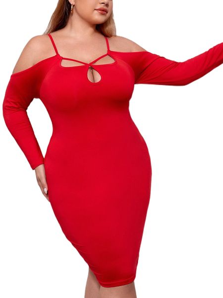

plus cut out front cold shoulder bodycon dress k3md#, Black