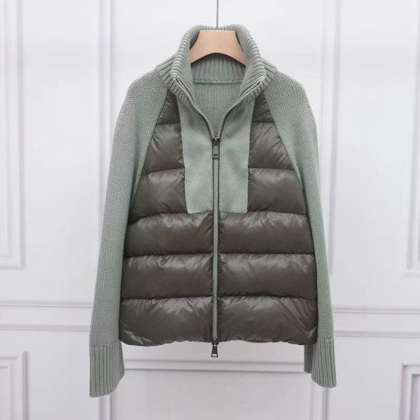 

151 21ss women's jackets fashion knitted stitched bread suit solid color zipper pocket stand collar women wear coats, Black;brown