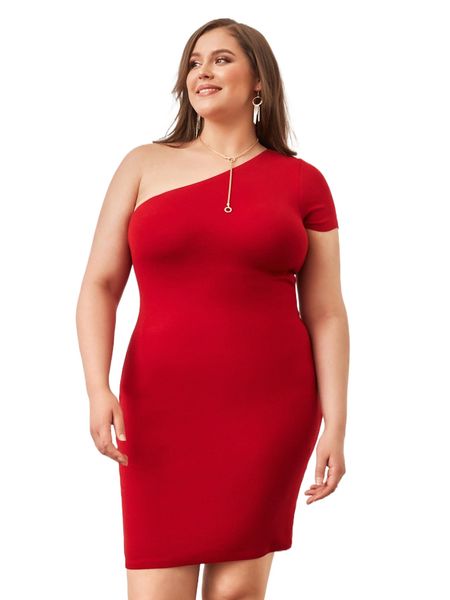 

plus one shoulder bodycon dress w9yr#, Black