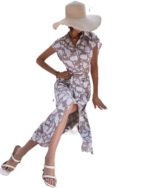 

random f.loral p.rint s.plit t.high s.hirt d.ress n3qq#, Black;gray