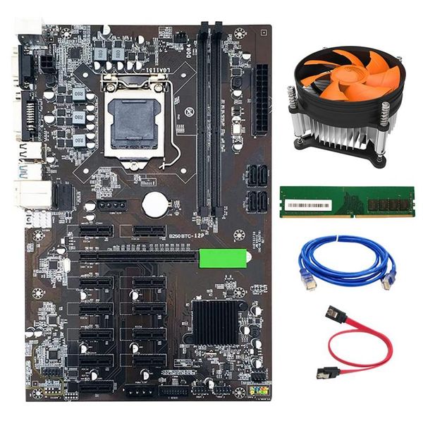 Schede madri Scheda madre mineraria LGA115 PCI-E 3.0 con cavo SATA RJ45 Ventola di raffreddamento di rete DDR4 8 GB 2666 Mhz RAM per MinerMotherboard