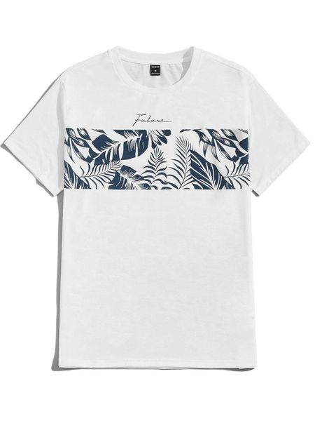 

men letter graphic tropical print tee 80pm#, White;black