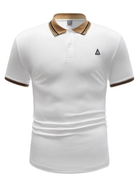 

men letter patched detail striped trim polo shirt c15f#, White;black