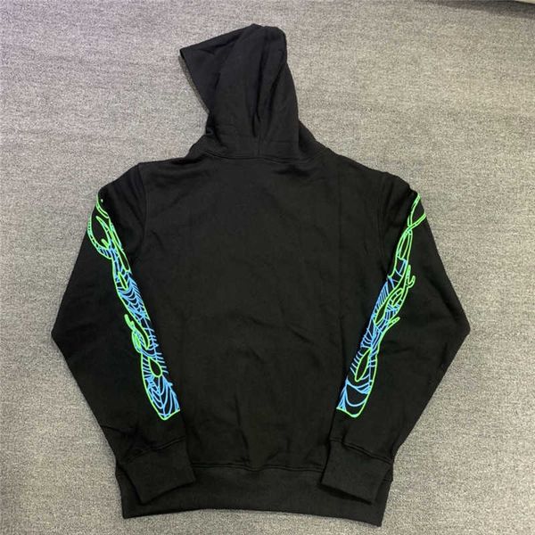 

2021 new fashion brand fluorescent green sp5der printing 555555 hoodie men women 1:1 digital hooded, Black