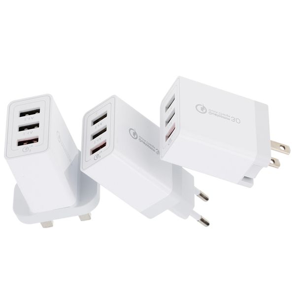 Caricabatterie rapido USB 3.0 Quick Charge 18W EU US UK Plug Caricabatterie per telefoni cellulari a 3 porte per Samsung Huawei Tablet Travel Adapter