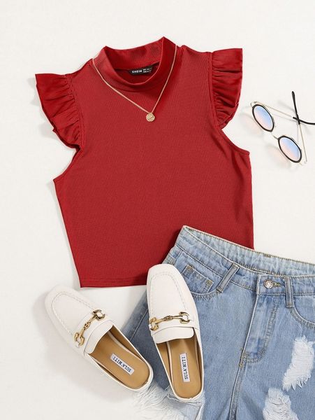 

solid rib knit ruffle trimed g2sg#, White