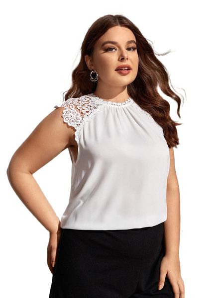 

plus guipure lace insert blouse q8w3#, Black